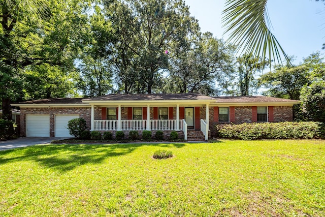2320 Wofford Rd, Charleston, SC 29414 - ranch-style house featuring a porch, brick siding, a garage, and a front yard