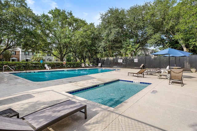 view of swimming pool with a patio area