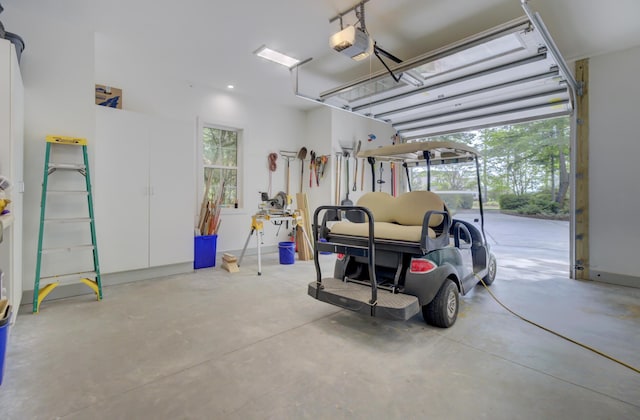 garage with a garage door opener