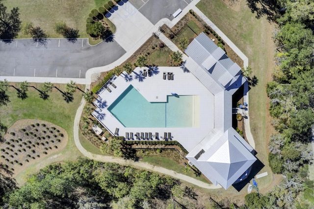 aerial view of a pool area