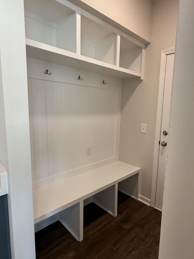 mudroom with dark wood-type flooring