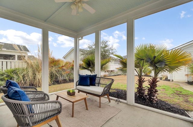 sunroom / solarium with ceiling fan