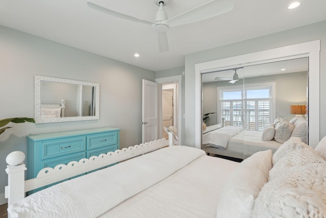 1568 E Ashley Ave, Folly Beach, SC 29439 - bedroom featuring recessed lighting, ceiling fan, and a closet