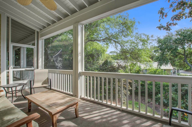 wooden terrace with ceiling fan