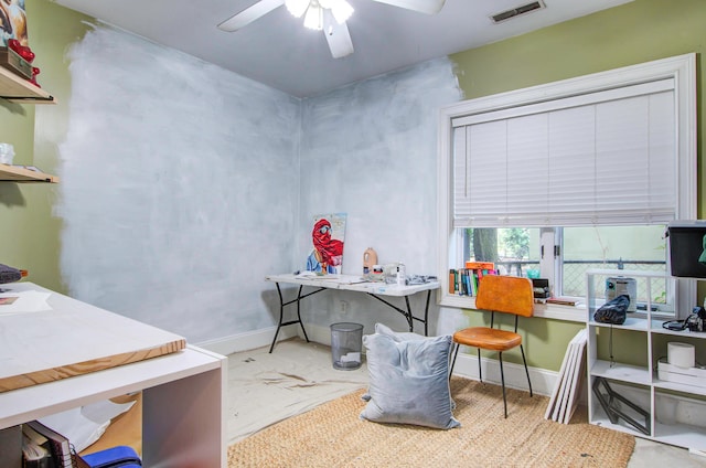 home office with ceiling fan