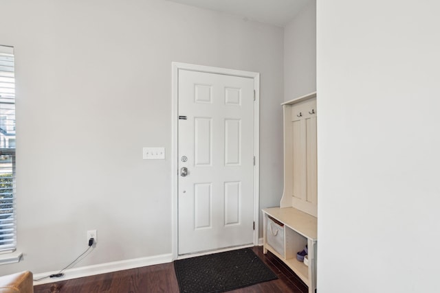 mudroom featuring dark wood-type flooring