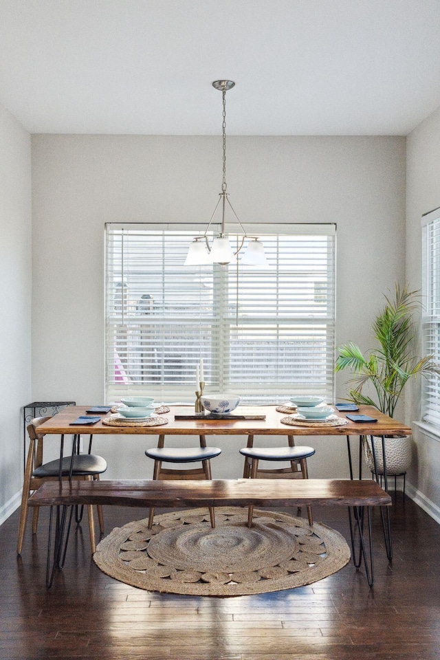 dining space featuring a wealth of natural light and wood-type flooring