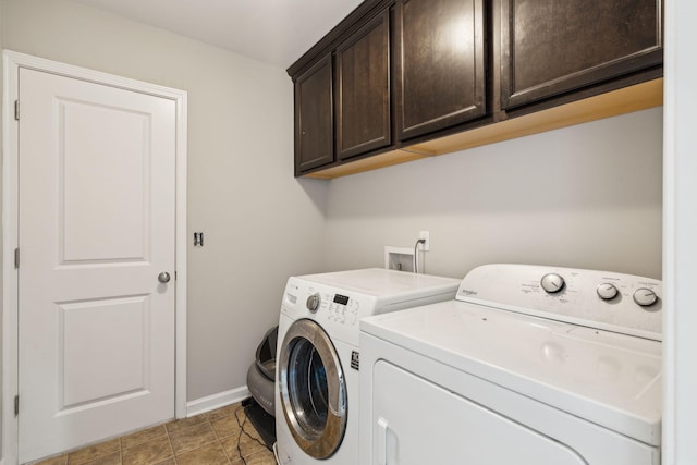 laundry room with washer and dryer and cabinets