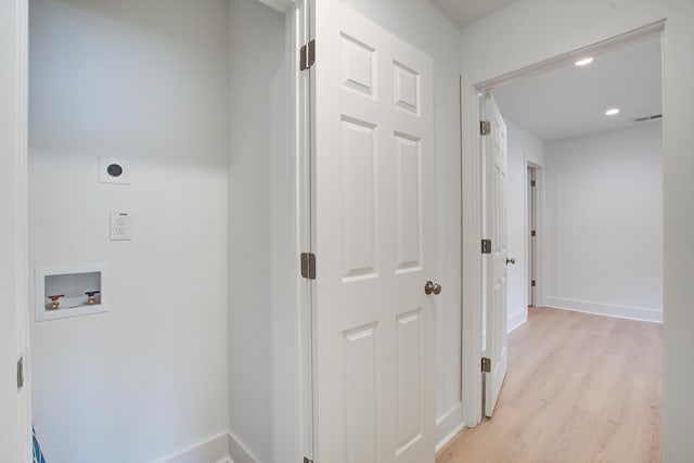 2135 Clayton St, Charleston, SC 29414 - washroom with hookup for an electric dryer, hookup for a washing machine, light wood-type flooring, baseboards, and recessed lighting