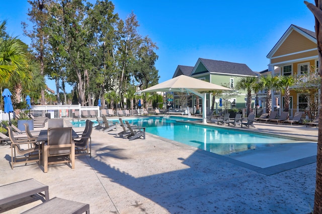 view of swimming pool featuring a patio