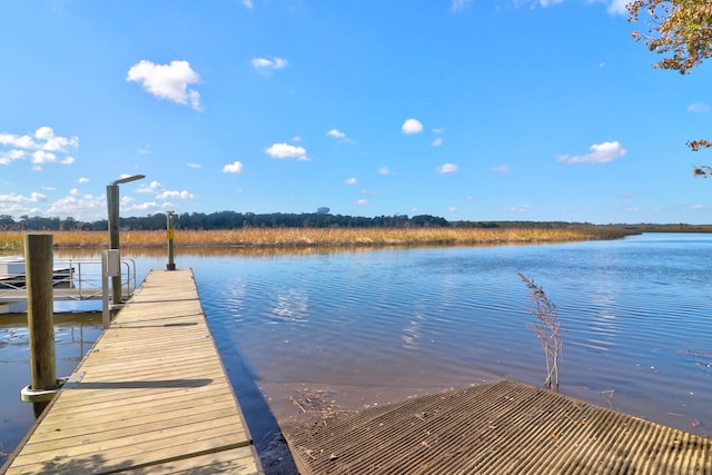 view of dock with a water view