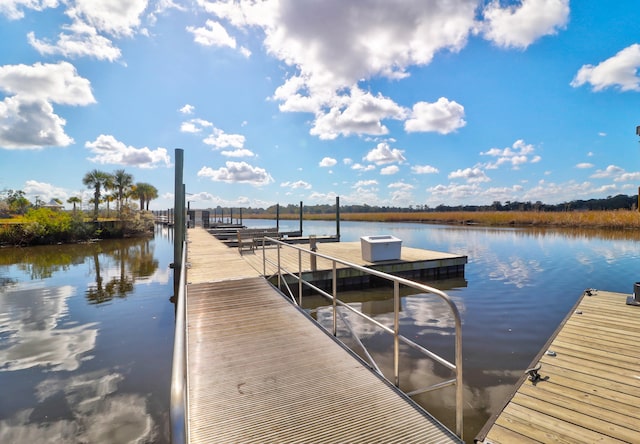 view of dock with a water view