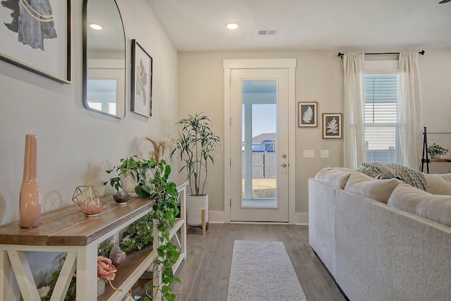 doorway featuring light hardwood / wood-style floors