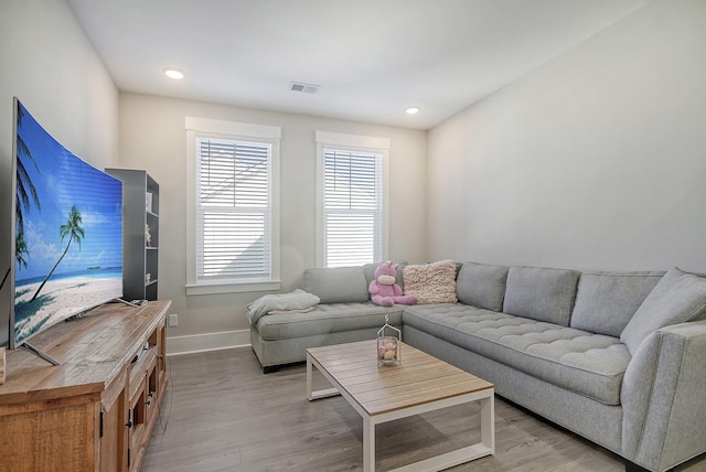 living room featuring light hardwood / wood-style flooring