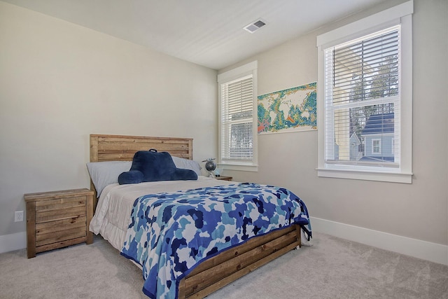 bedroom featuring multiple windows and carpet flooring