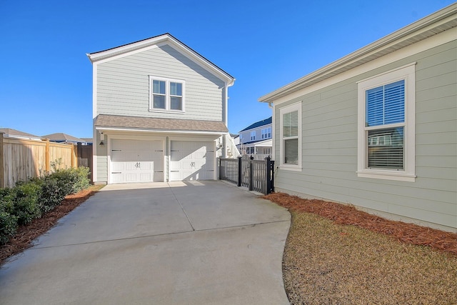 exterior space with a garage