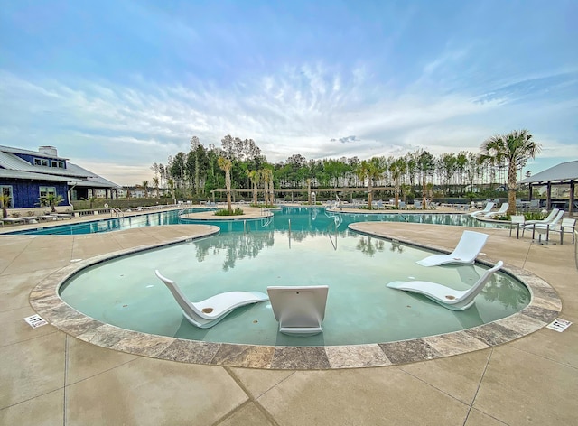 view of swimming pool with a patio