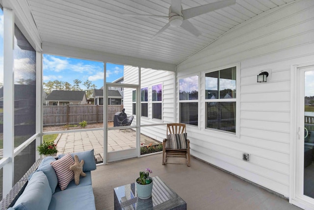 211 Squire Pope Rd, Summerville, SC 29486 - sunroom with ceiling fan, an outdoor hangout area, and lofted ceiling