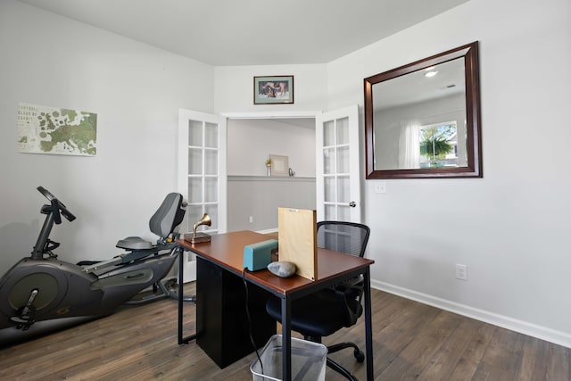 211 Squire Pope Rd, Summerville, SC 29486 - office with dark wood-style floors, baseboards, and french doors