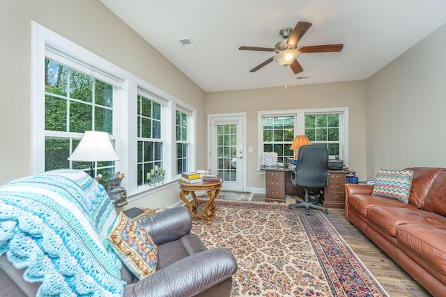 220 Brutus Ln, Summerville, SC 29485 - office with ceiling fan, healthy amount of natural light, wood finished floors, and baseboards