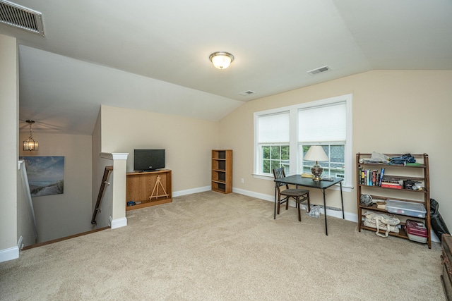 220 Brutus Ln, Summerville, SC 29485 - carpeted home office featuring vaulted ceiling and baseboards
