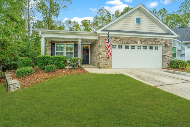 view of front facade featuring a garage and a front lawn