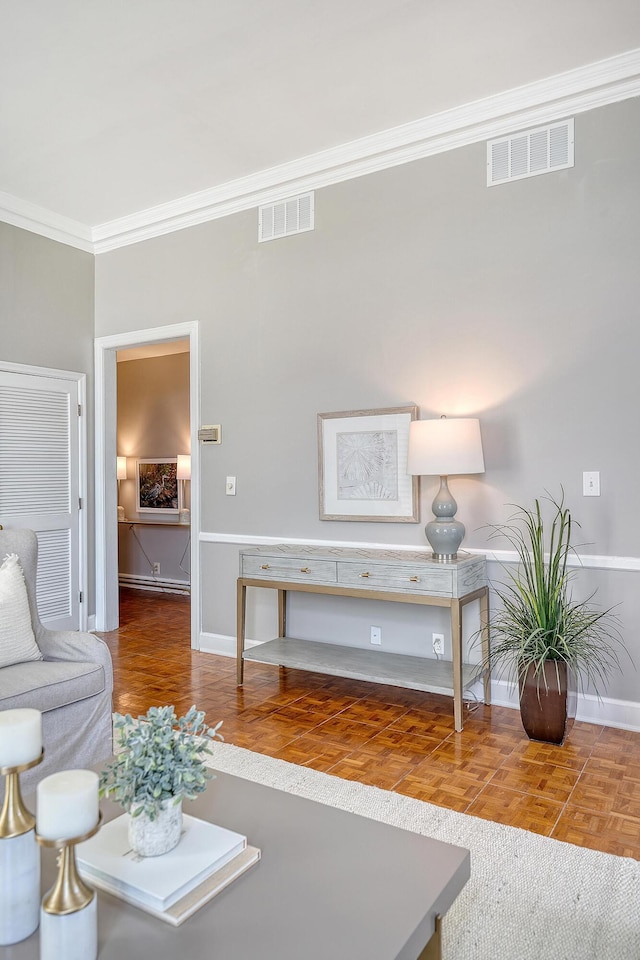 1 King Street 209 & 210, Charleston, SC 29401 - living area with ornamental molding and baseboard heating