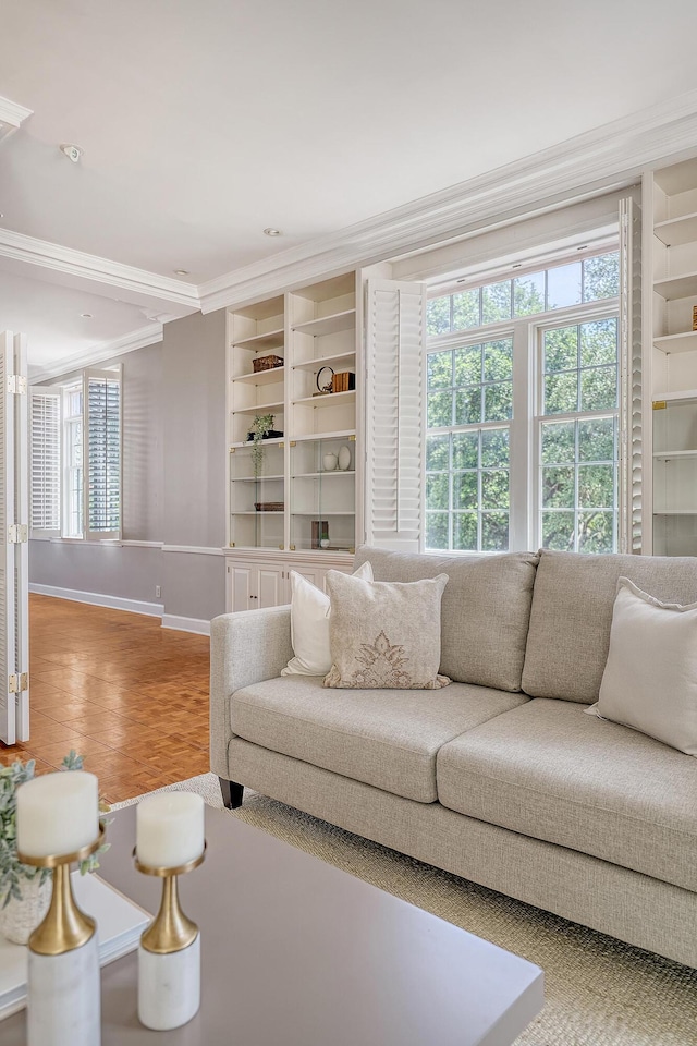 1 King Street 209 & 210, Charleston, SC 29401 - living area with crown molding and wood finished floors