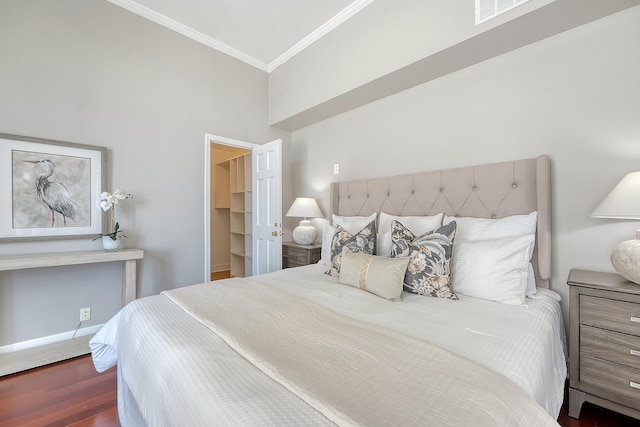 1 King Street 209 & 210, Charleston, SC 29401 - bedroom with crown molding, dark wood finished floors, and a spacious closet