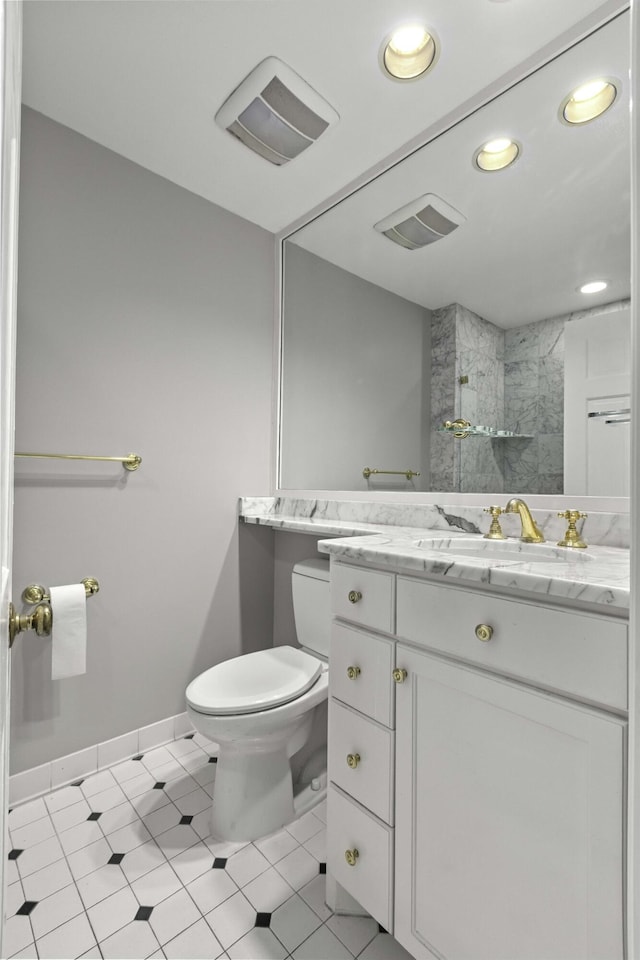 1 King Street 209 & 210, Charleston, SC 29401 - full bath featuring vanity, recessed lighting, tiled shower, and tile patterned flooring