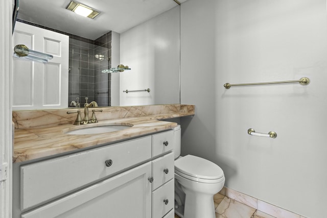 1 King Street 209 & 210, Charleston, SC 29401 - full bathroom with vanity, a tile shower, and marble look tile flooring