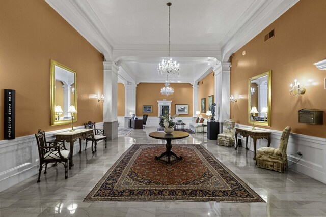 1 King Street 209 & 210, Charleston, SC 29401 - building lobby with ornamental molding, a decorative wall, and a wainscoted wall
