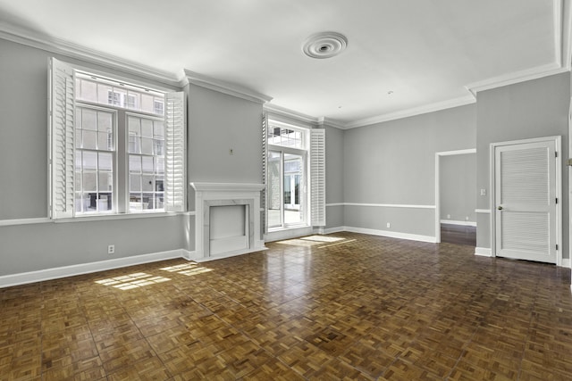1 King Street 209 & 210, Charleston, SC 29401 - unfurnished living room with ornamental molding, healthy amount of natural light, and a premium fireplace