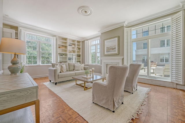 1 King Street 209 & 210, Charleston, SC 29401 - living area featuring crown molding and baseboards