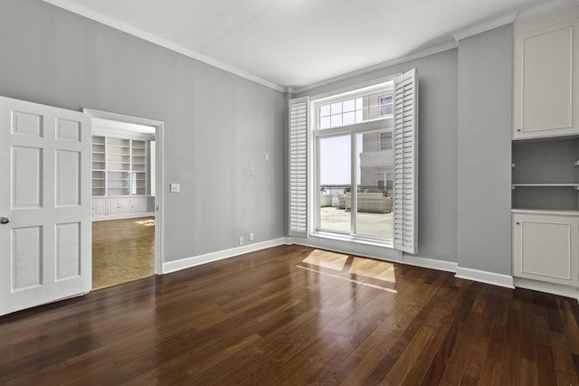 1 King Street 209 & 210, Charleston, SC 29401 - unfurnished dining area featuring dark wood finished floors, ornamental molding, and built in features