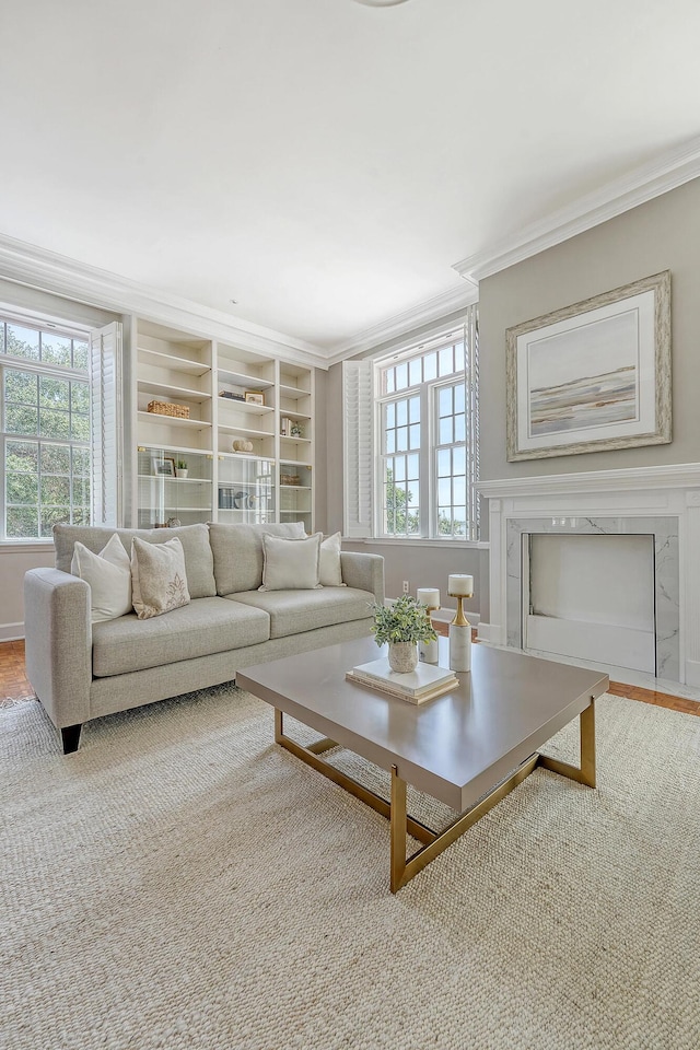 1 King Street 209 & 210, Charleston, SC 29401 - living area featuring crown molding, plenty of natural light, and wood finished floors