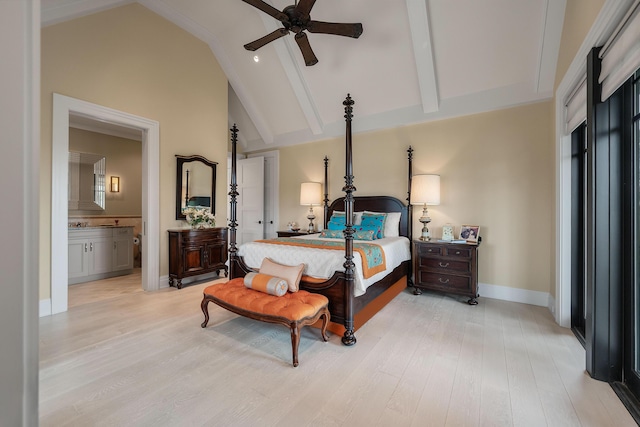79 Trailing Vine Way, Kiawah Island, SC 29455 - bedroom featuring high vaulted ceiling, light wood-type flooring, and ensuite bathroom