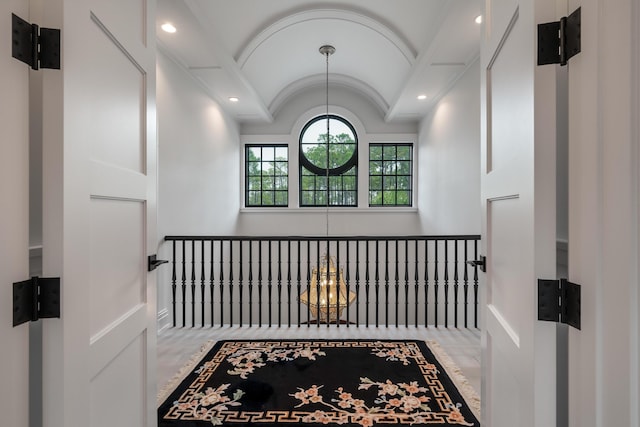 79 Trailing Vine Way, Kiawah Island, SC 29455 - hall with recessed lighting, vaulted ceiling, and wood finished floors
