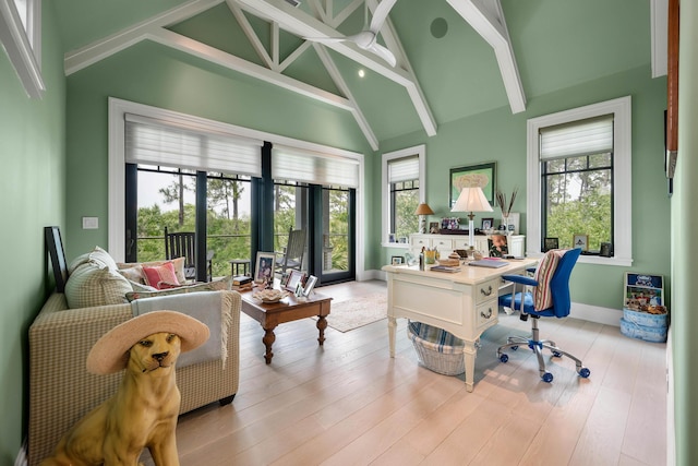 79 Trailing Vine Way, Kiawah Island, SC 29455 - home office featuring healthy amount of natural light, beamed ceiling, wood finished floors, and high vaulted ceiling