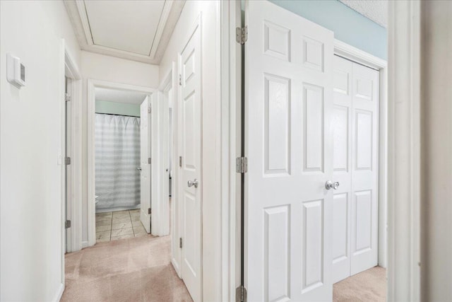 corridor with light carpet