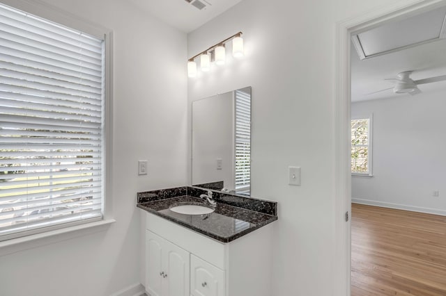 bathroom featuring hardwood / wood-style flooring and vanity