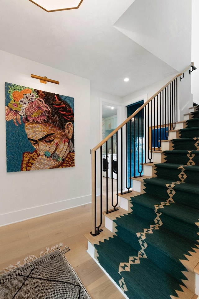 926 Pitt St, Mount Pleasant, SC 29464 - stairway featuring wood finished floors, baseboards, and recessed lighting