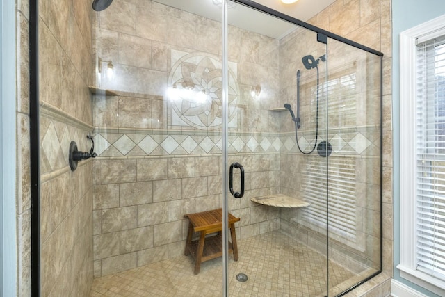 bathroom featuring a stall shower