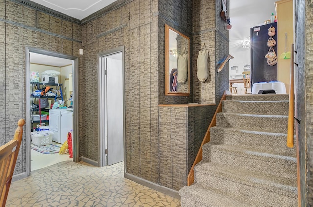 276 S Railroad Ave, Harleyville, SC 29448 - stairs featuring ornamental molding and washing machine and dryer