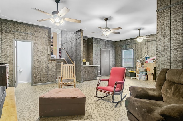 276 S Railroad Ave, Harleyville, SC 29448 - living area with wallpapered walls, a ceiling fan, and ornamental molding