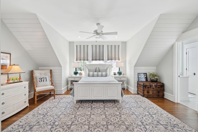 371 Bridgetown Pass, Mount Pleasant, SC 29464 - bedroom with vaulted ceiling, wood finished floors, a ceiling fan, and recessed lighting
