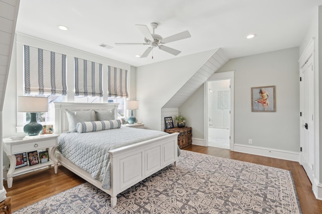 371 Bridgetown Pass, Mount Pleasant, SC 29464 - bedroom featuring wood finished floors, recessed lighting, connected bathroom, and ceiling fan