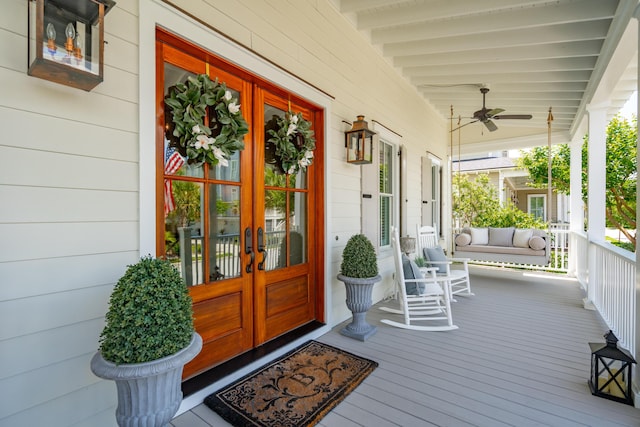 371 Bridgetown Pass, Mount Pleasant, SC 29464 - doorway to property with french doors, a porch, and ceiling fan