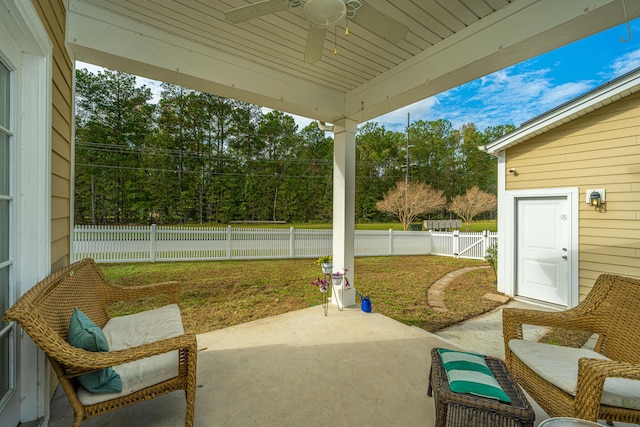 view of patio / terrace featuring ceiling fan