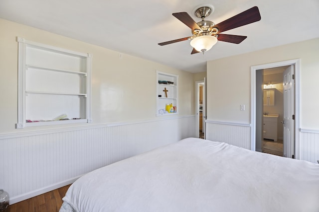 127 Ridge Rd, Summerville, SC 29485 - bedroom featuring ceiling fan, ensuite bath, dark wood-type flooring, and sink